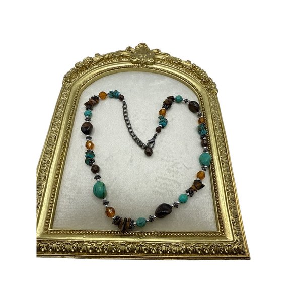 Chicos Faux Turquoise Faux Amber Beaded Necklace - Picture 3 of 4